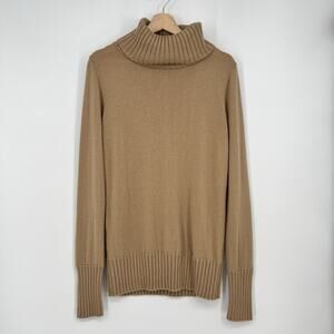 The Reset R Label Wool Cashmere Turtleneck Sweater Women XL Tan Ribbed Trim Long
